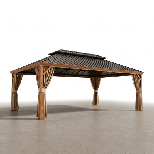 14 Ft. X 22 Ft. Double Galvanized Steel Roof Aluminum Wood-Looking Frame Outdoor Patio Hardtop Gazeb — Studio Shot