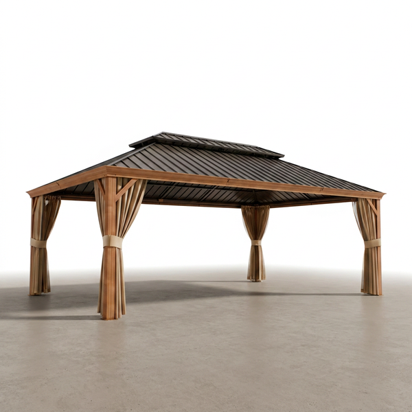 14 Ft. X 22 Ft. Double Galvanized Steel Roof Aluminum Wood-Looking Frame Outdoor Patio Hardtop Gazeb — Studio Shot