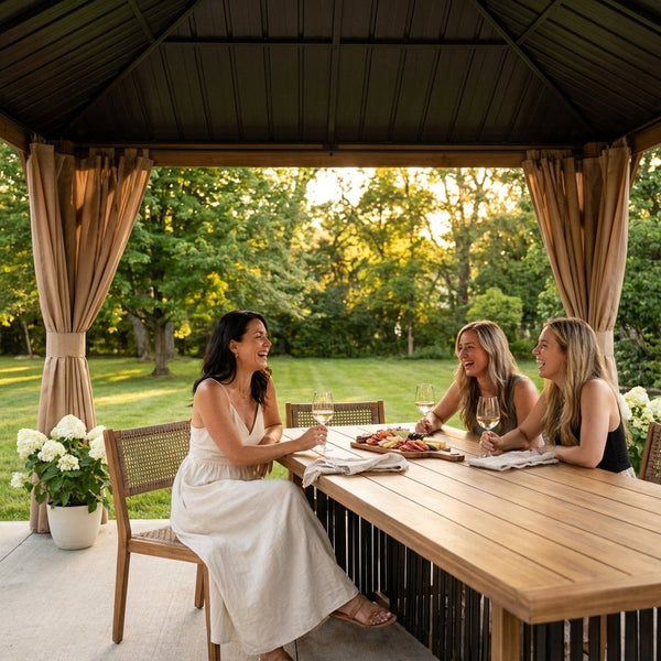 Outdoor Hardtop Gazebo Built for All-Season Entertaining, 14x22 Ft, Galvanized Steel Roof, Wood-Look Frame