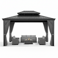 12'X14' Hardtop Gazebo, Heavy Duty Aluminum Permanent Hardtop Gazebo Outdoor Pavilion with Curtains and Netting for Garden